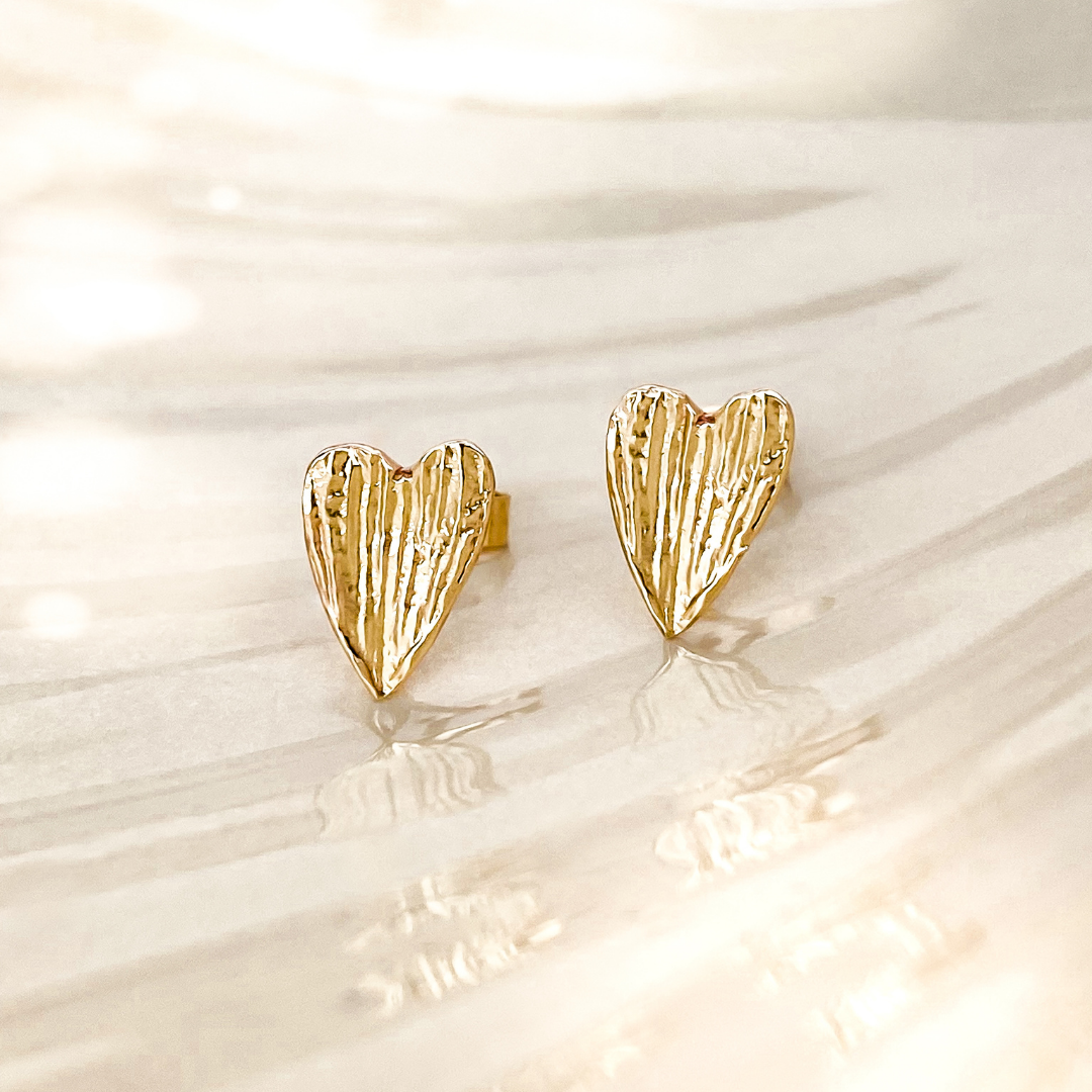 Gold Snowdrop Petal 'Heart' Earrings - Yellow, Rose or White Gold