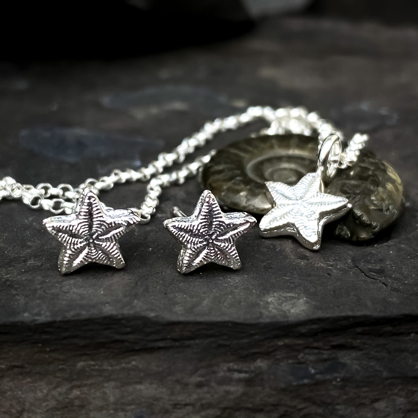 Sterling Silver Tiny Crinoid Star Fossil Necklace
