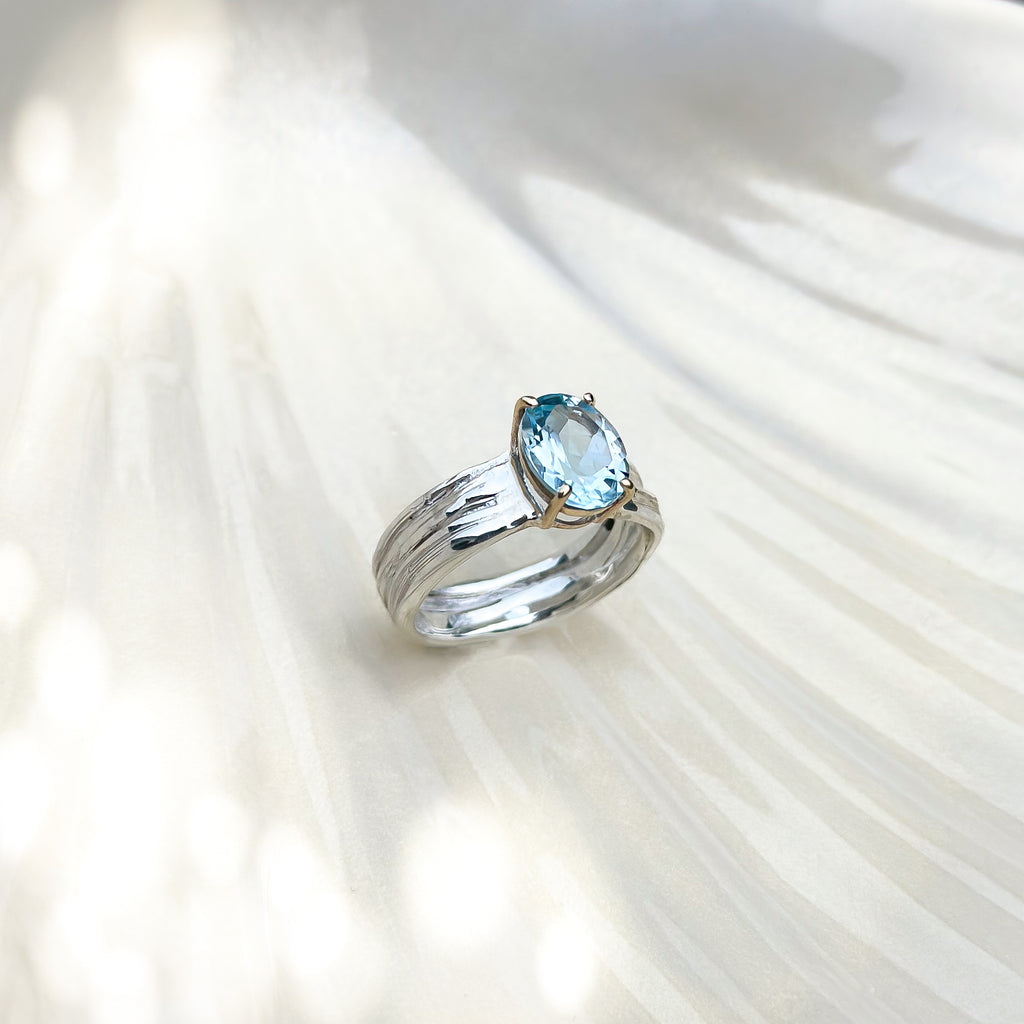 One of a Kind Drift Sterling Silver Ring with Blue Topaz - Size P 1/2