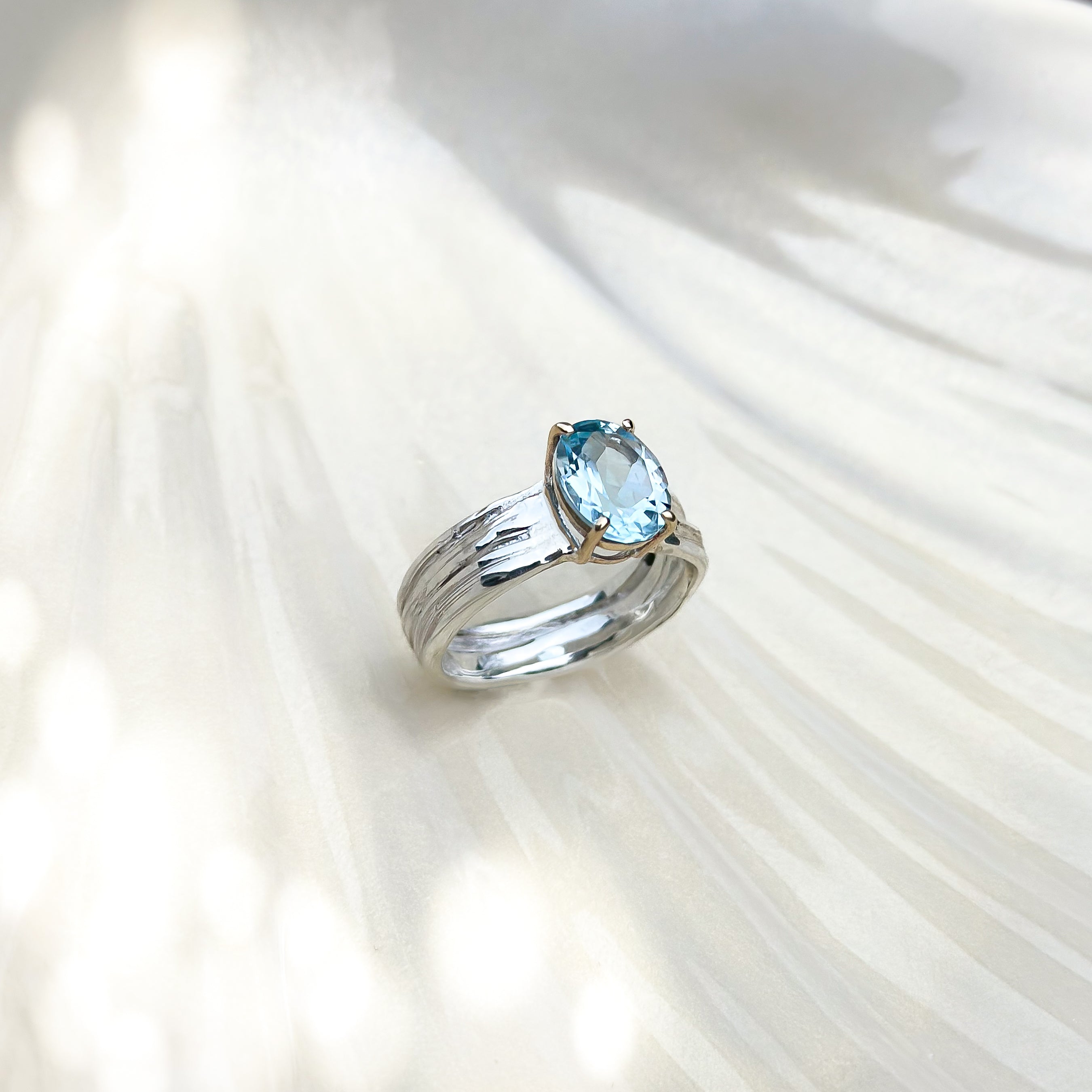 One of a Kind Drift Sterling Silver Ring with Blue Topaz - Size P 1/2