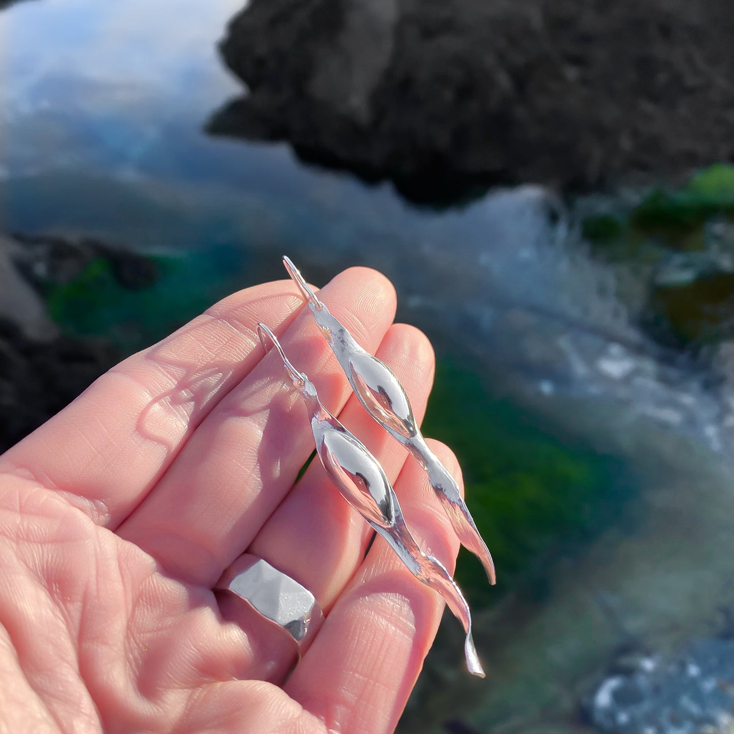 Contemporary Sterling Silver Seaweed Dangle Earrings