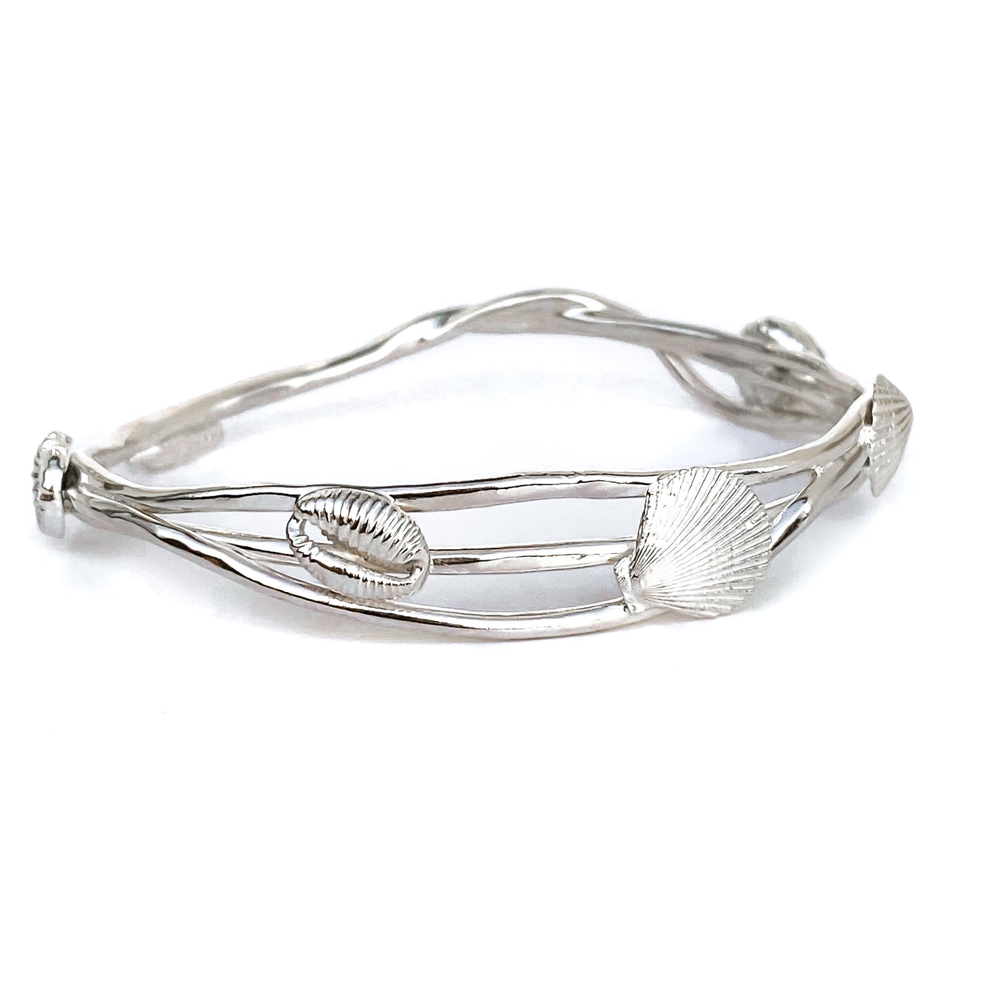 Sterling Silver Ocean Wave Shell Bangle