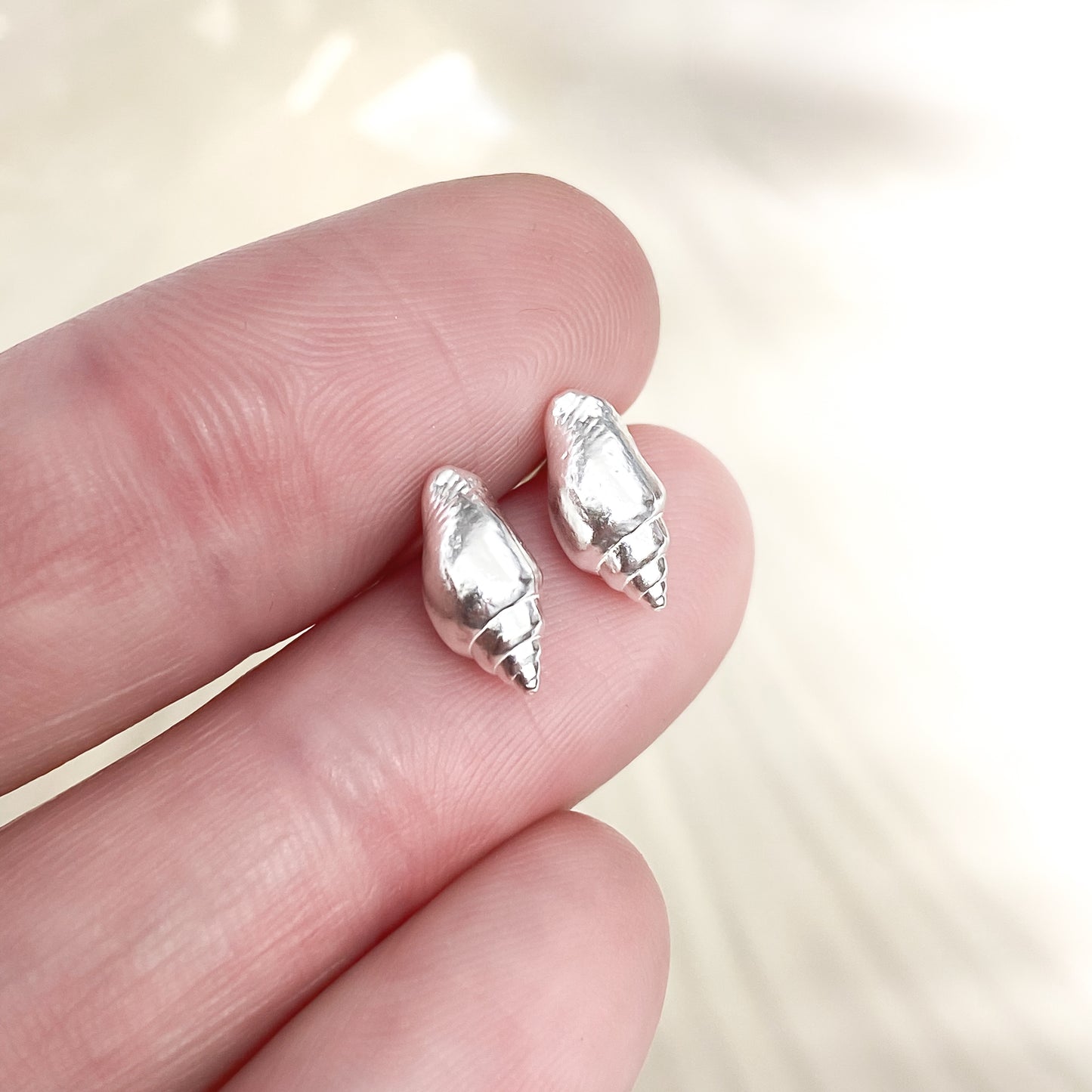 Sterling Silver Whelk Shell Stud Earrings