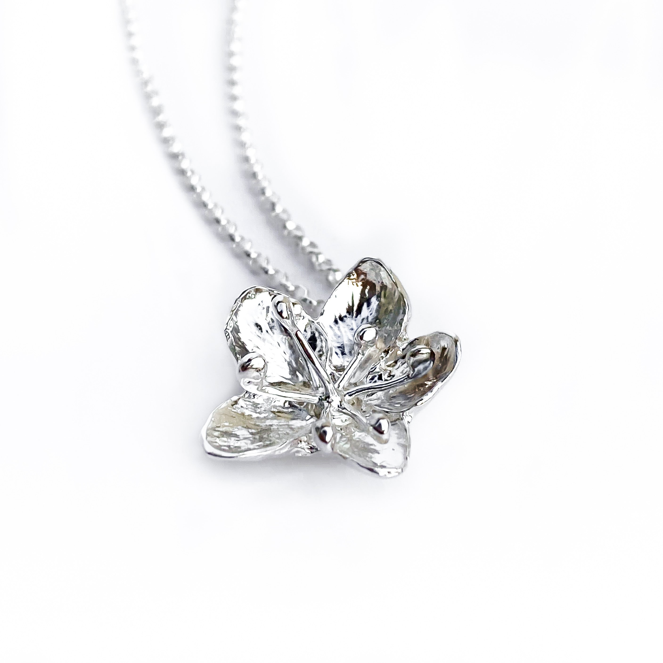 Hawthorn Flower Silver Pendant Necklace