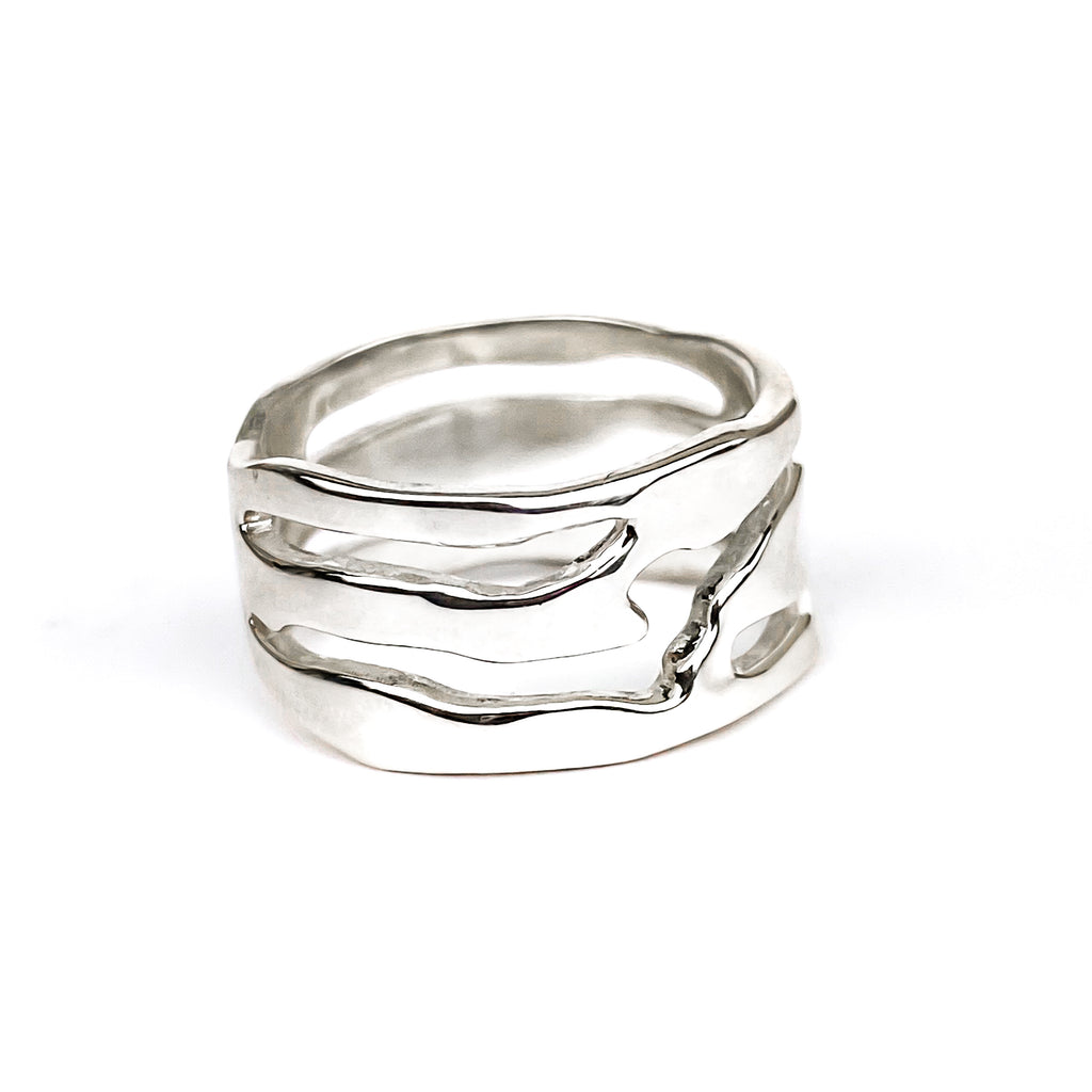 Strata Wide Sterling Silver Ring