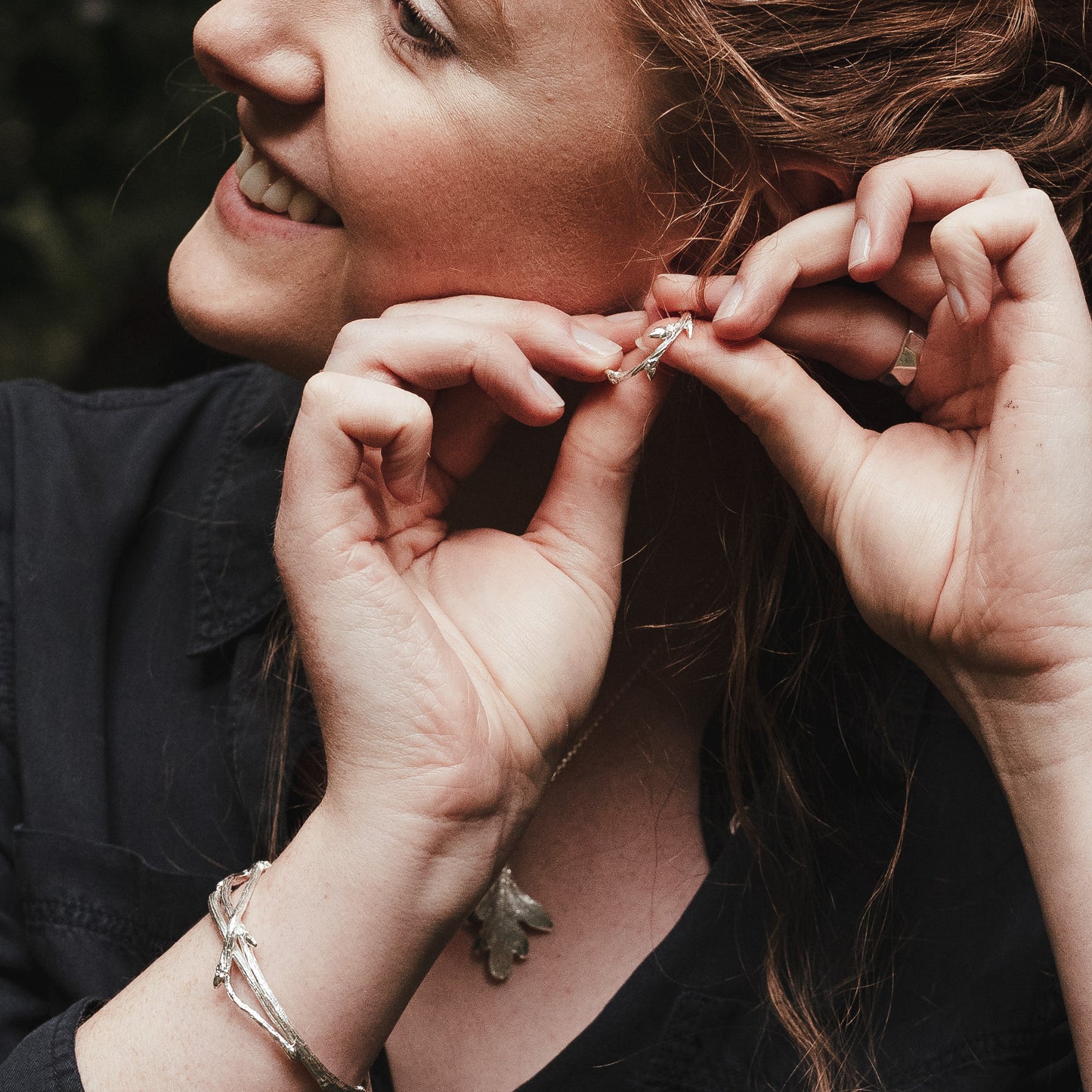 Silver Elm Twig Hoop Earrings