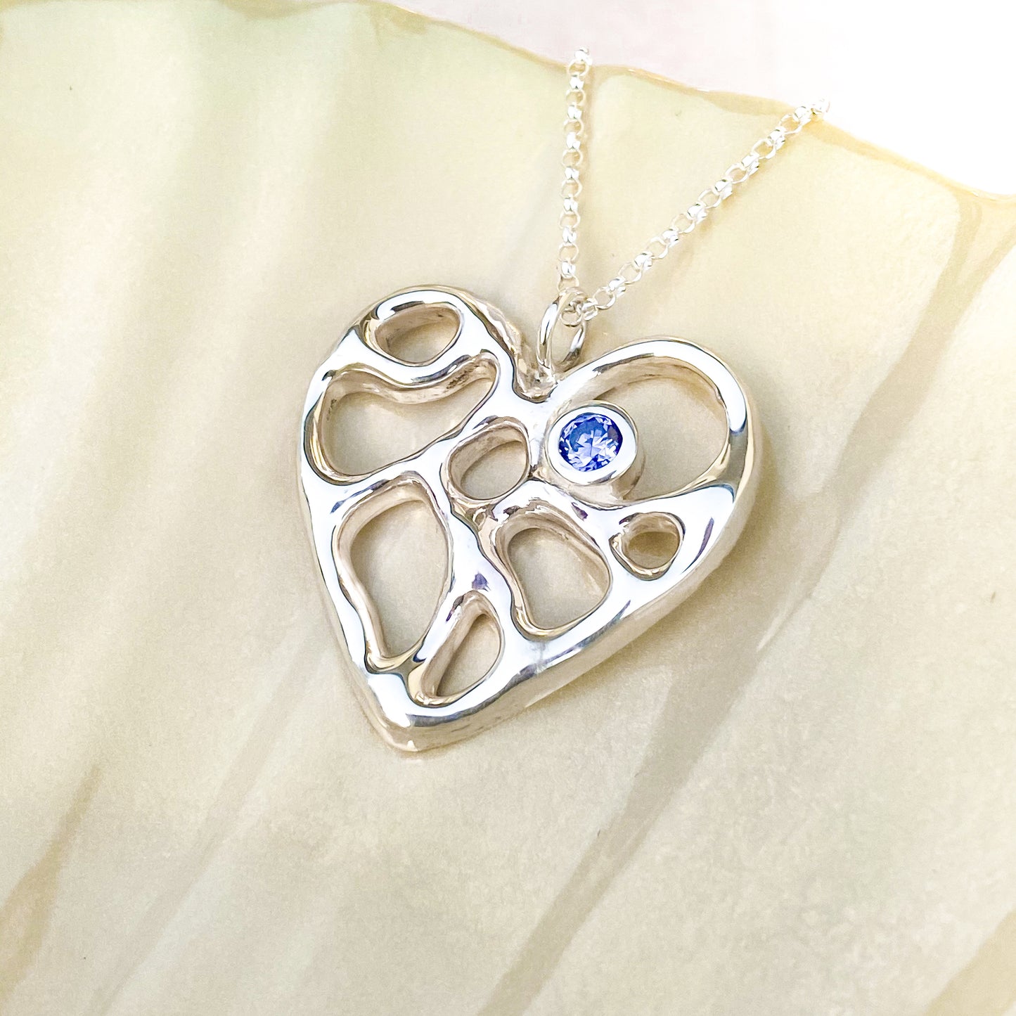 Silver Infinity Heart Necklace with Tanzanite