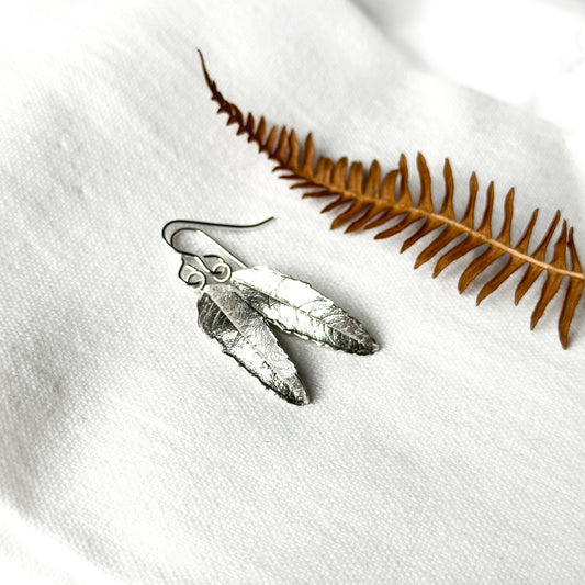 Large Rowan Leaf Sterling Silver Earrings