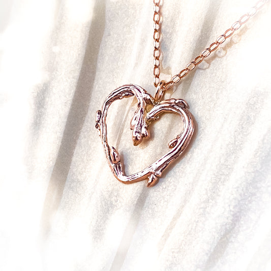 Rose Gold Oak Twig Heart Necklace