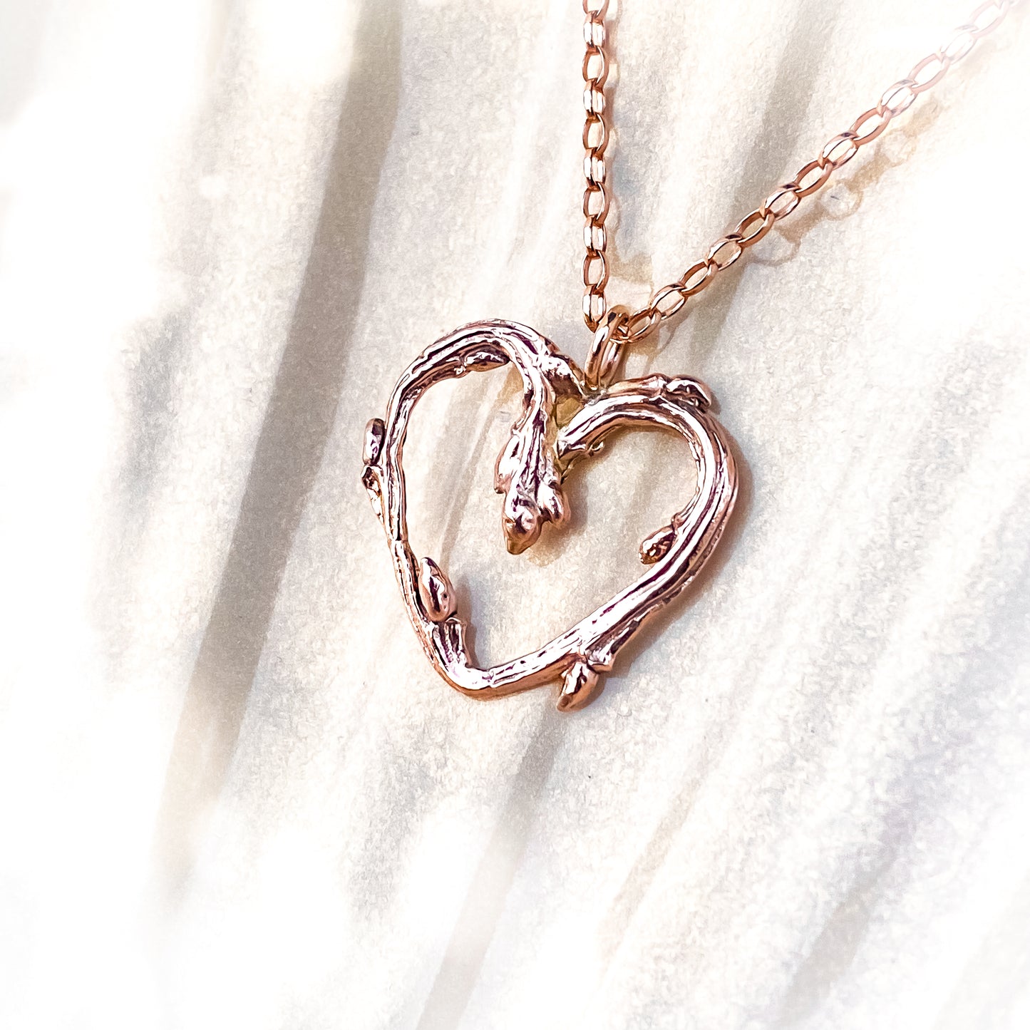 Gold Oak Twig Heart Necklace - Yellow Or Rose Gold