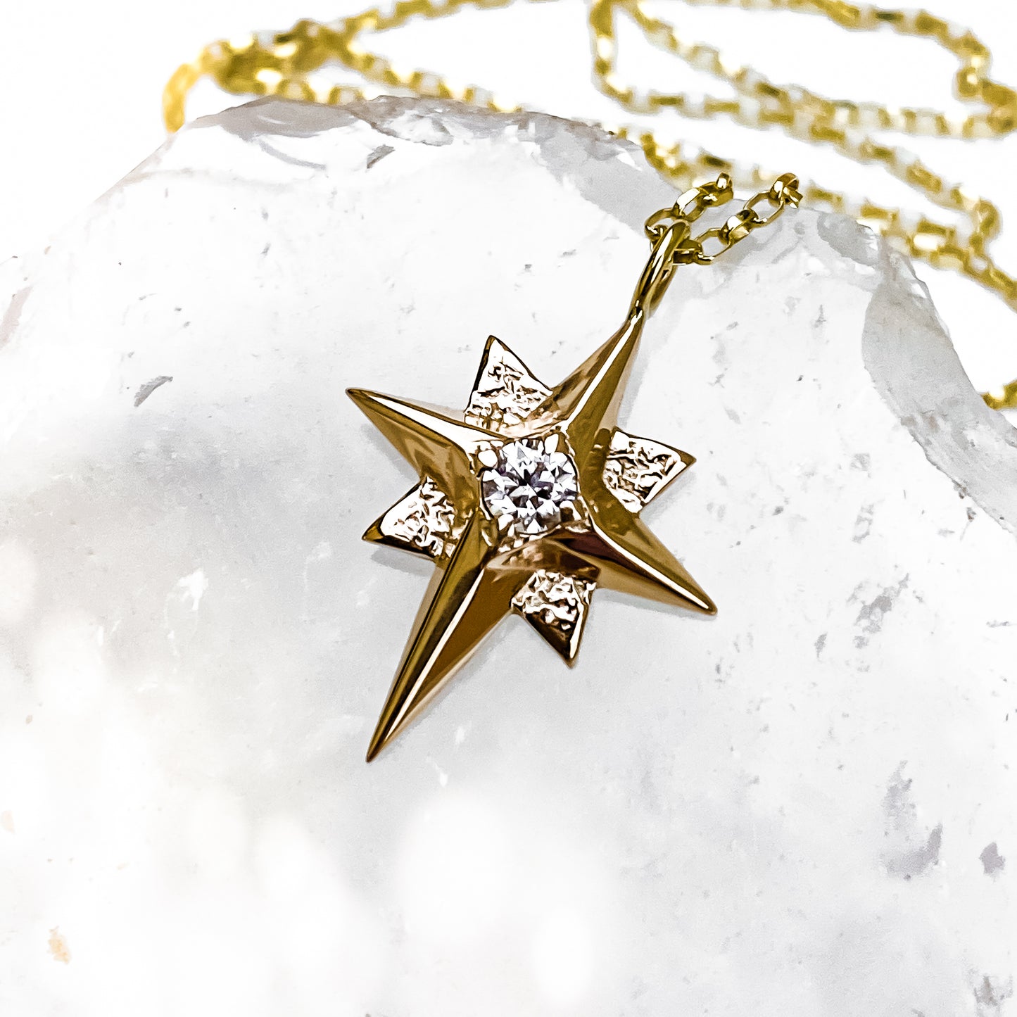 Gold North Star Necklace with Moissanite