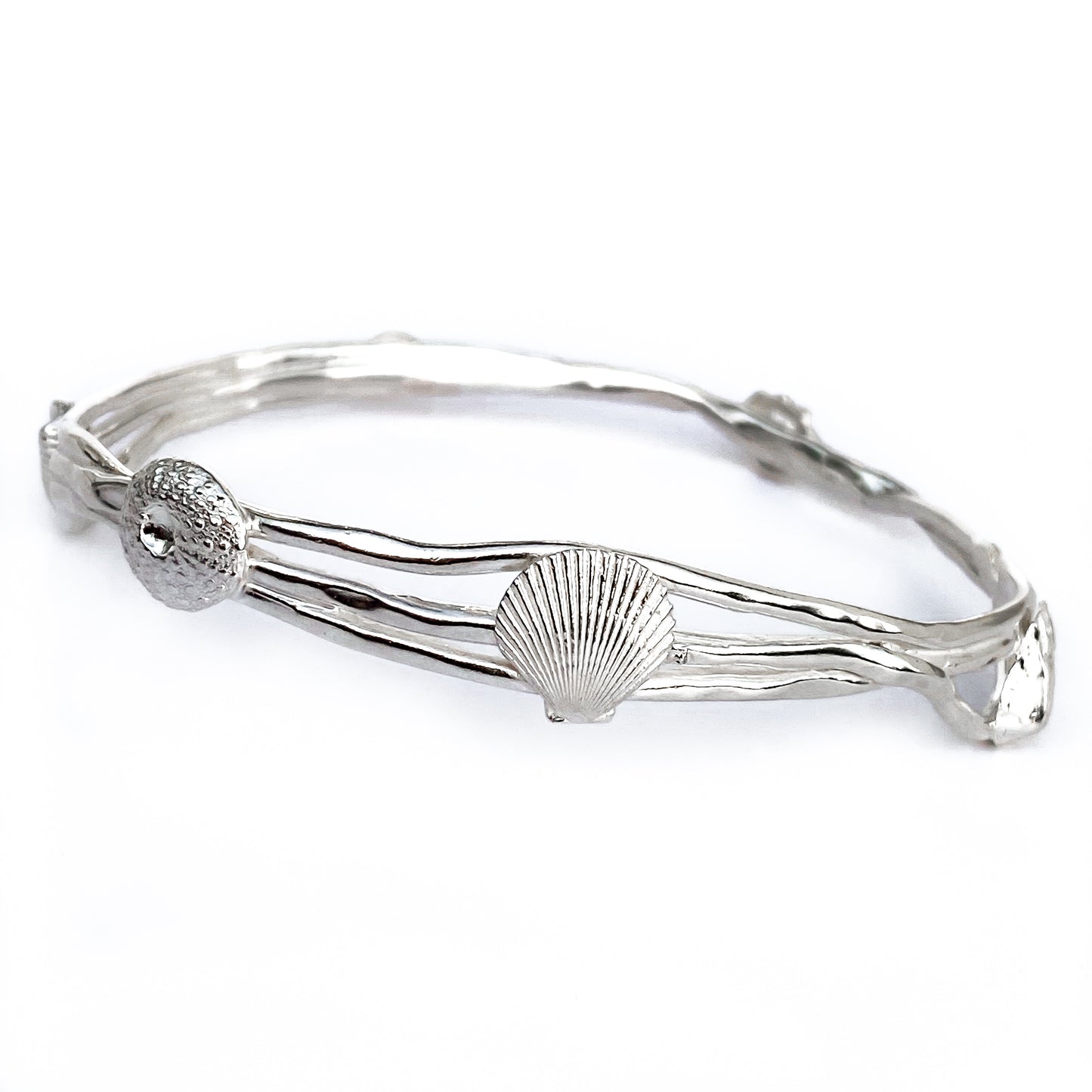 Sterling Silver Ocean Wave Shell Bangle