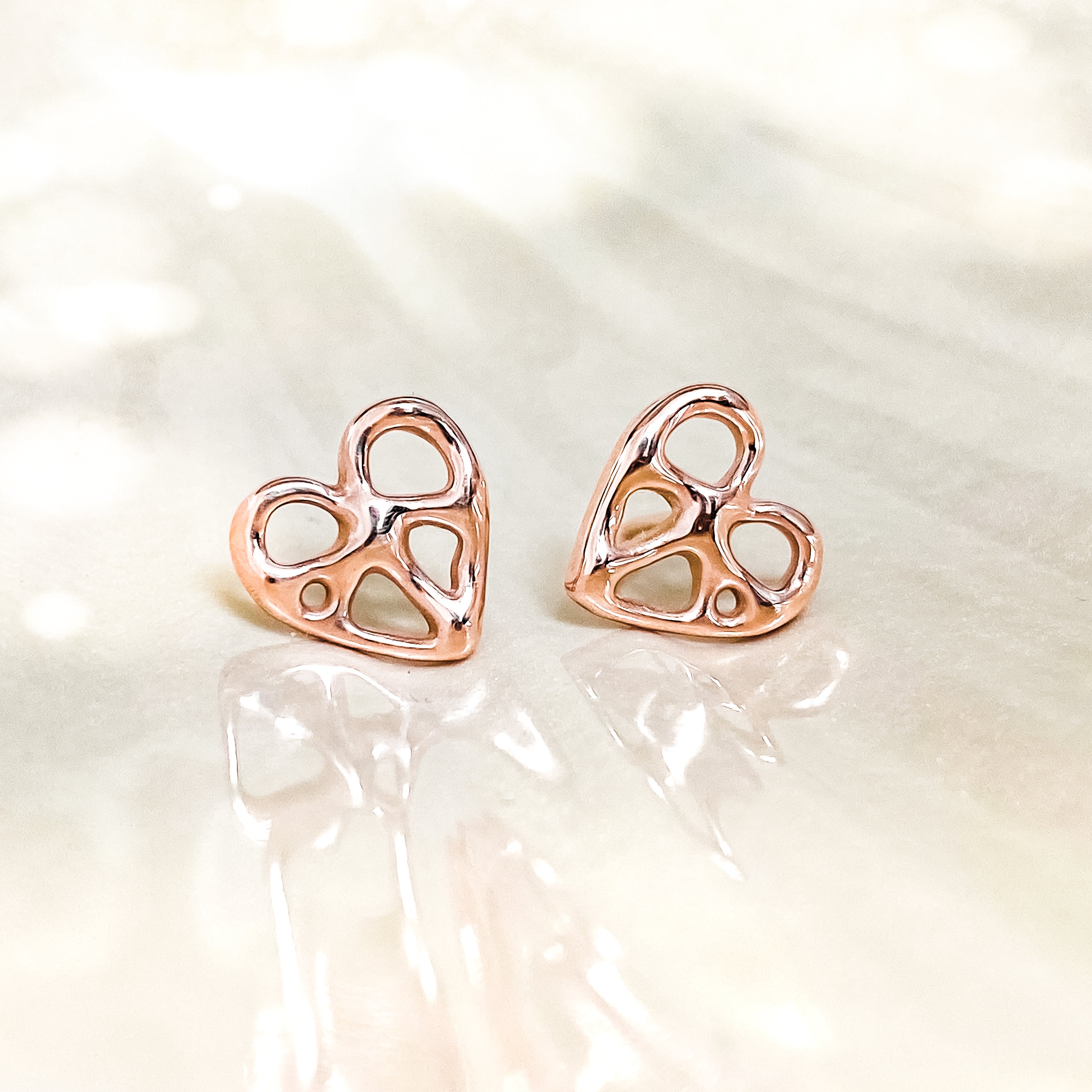 Rose Gold Infinity Heart Stud Earrings