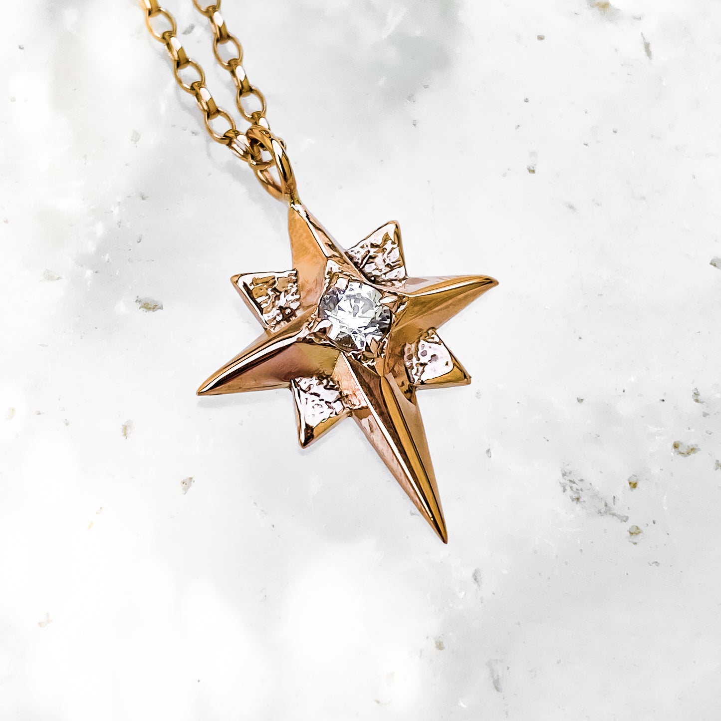 Rose Gold North Star Necklace with Moissanite