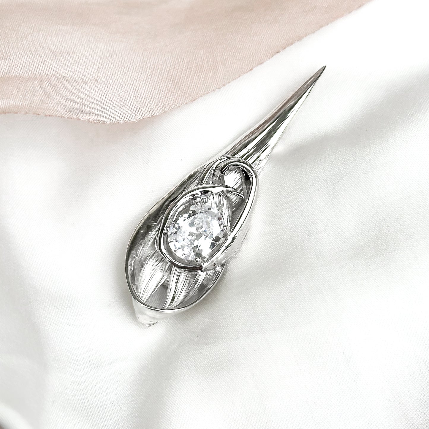 Sterling Silver One of a Kind Drift Brooch with White Topaz