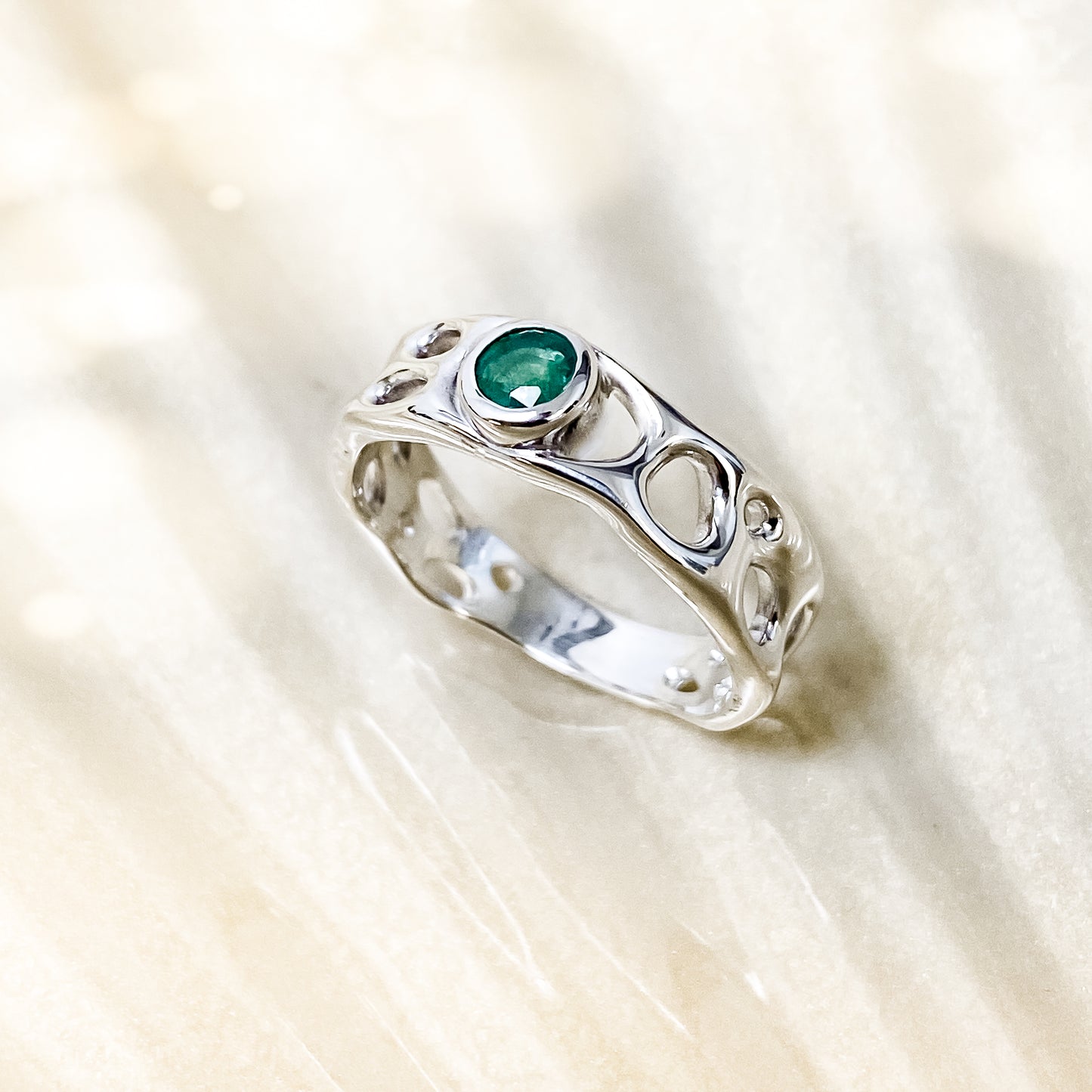 Emerald Sterling Silver Infinity Ring