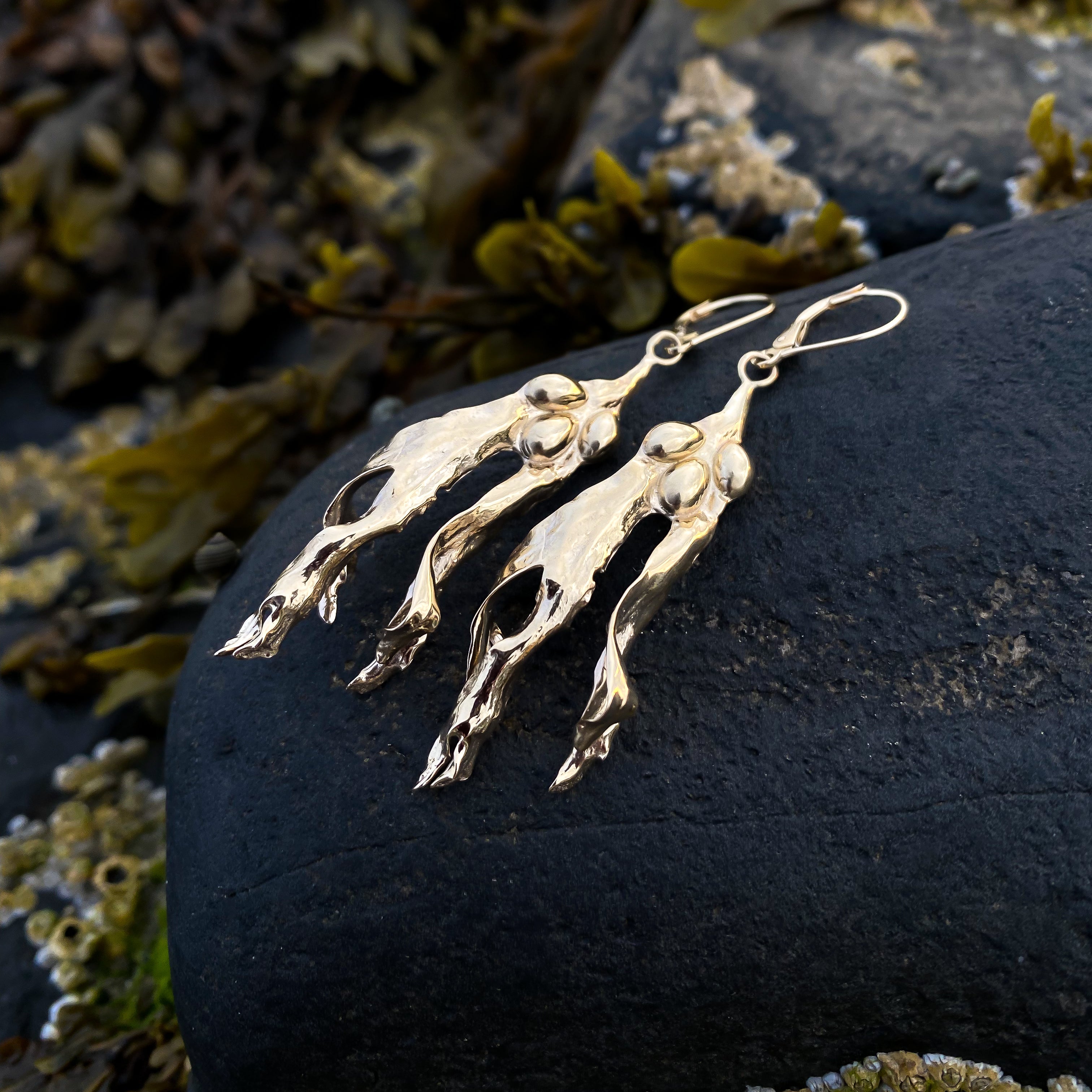 Gold Seaweed Dangle Earrings
