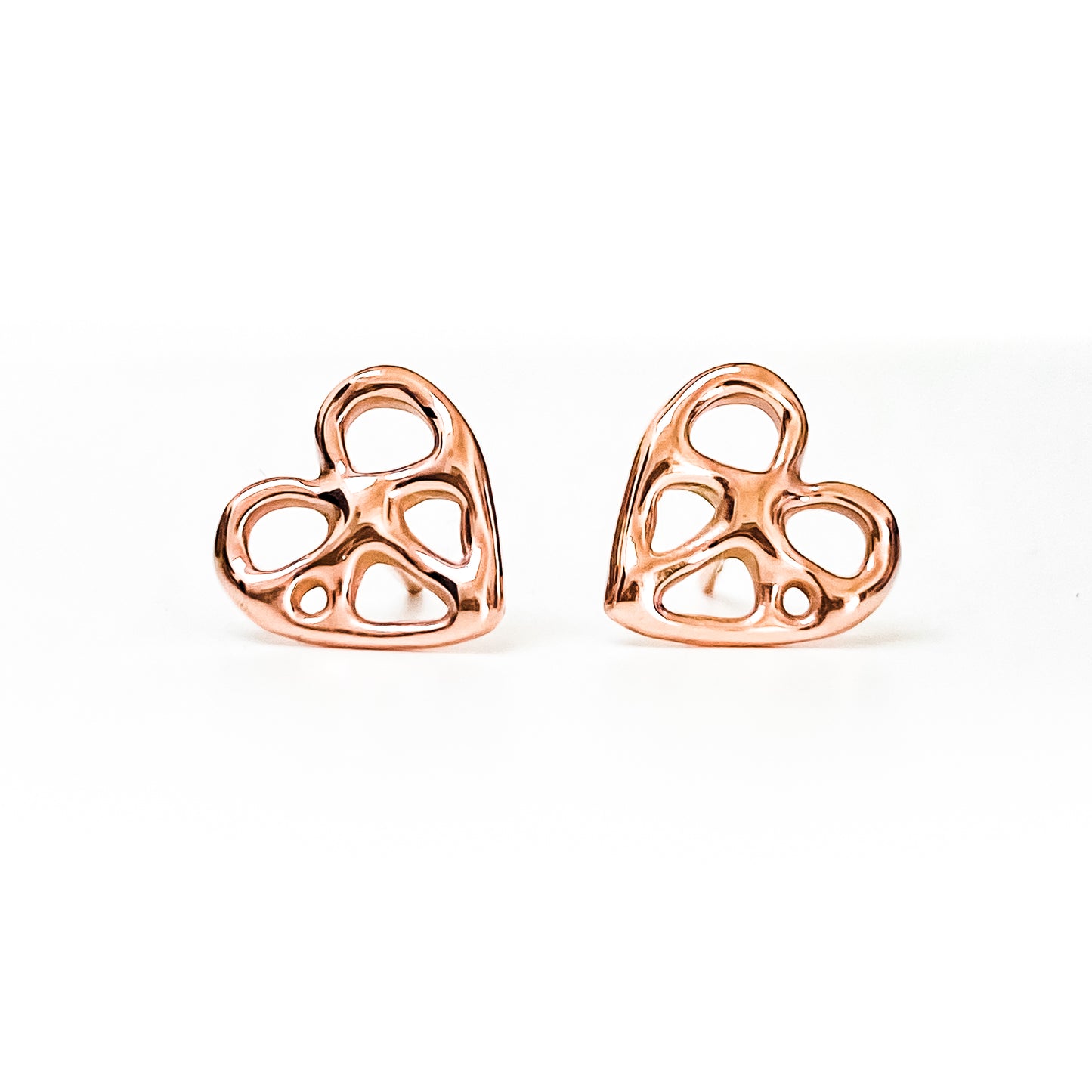 Rose Gold Infinity Heart Stud Earrings