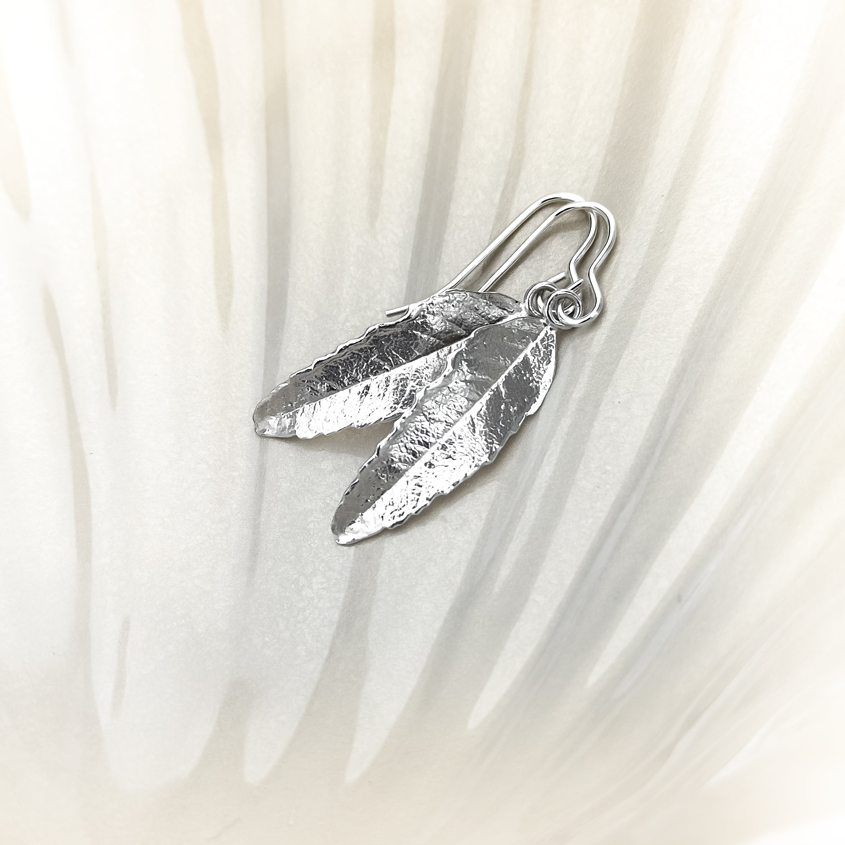 Large Rowan Leaf Sterling Silver Earrings