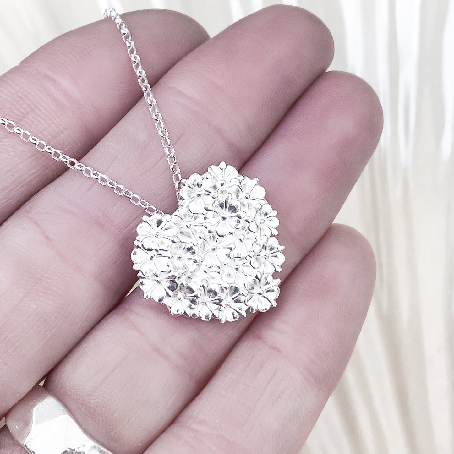 Silver Elderflower Heart Necklace