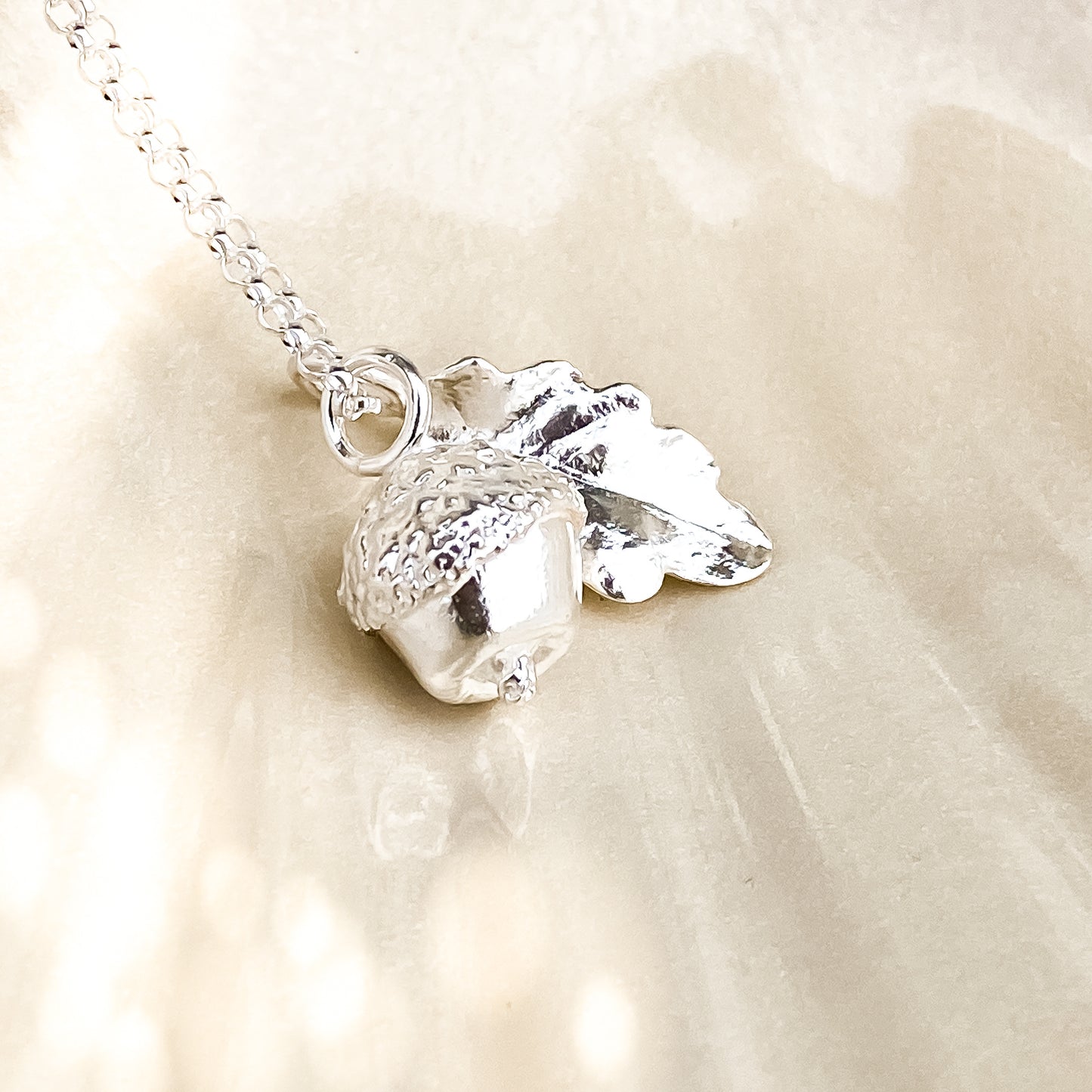 Small Sterling Silver Acorn and Oak Leaf Charm Necklace