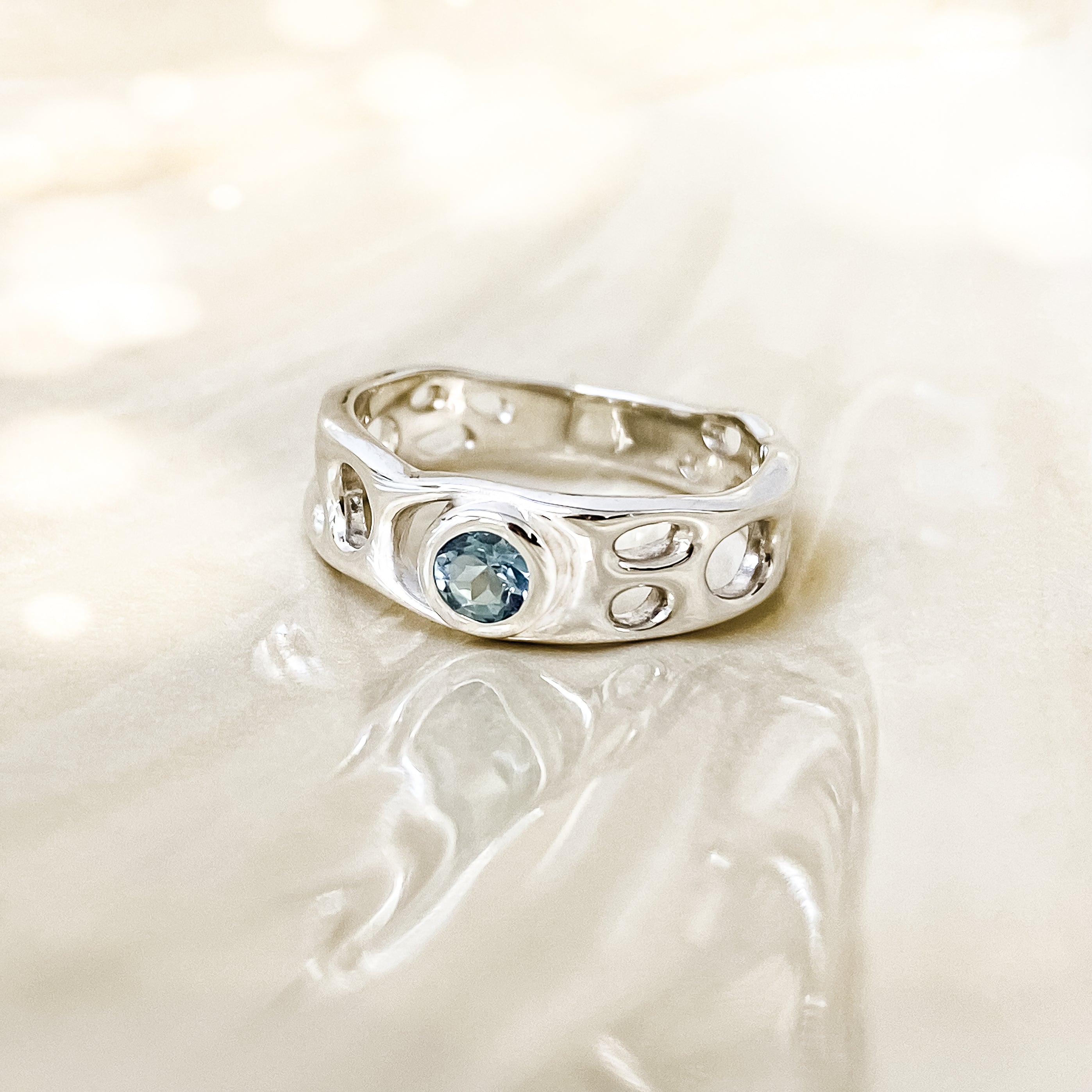 Aquamarine Sterling Silver Infinity Ring