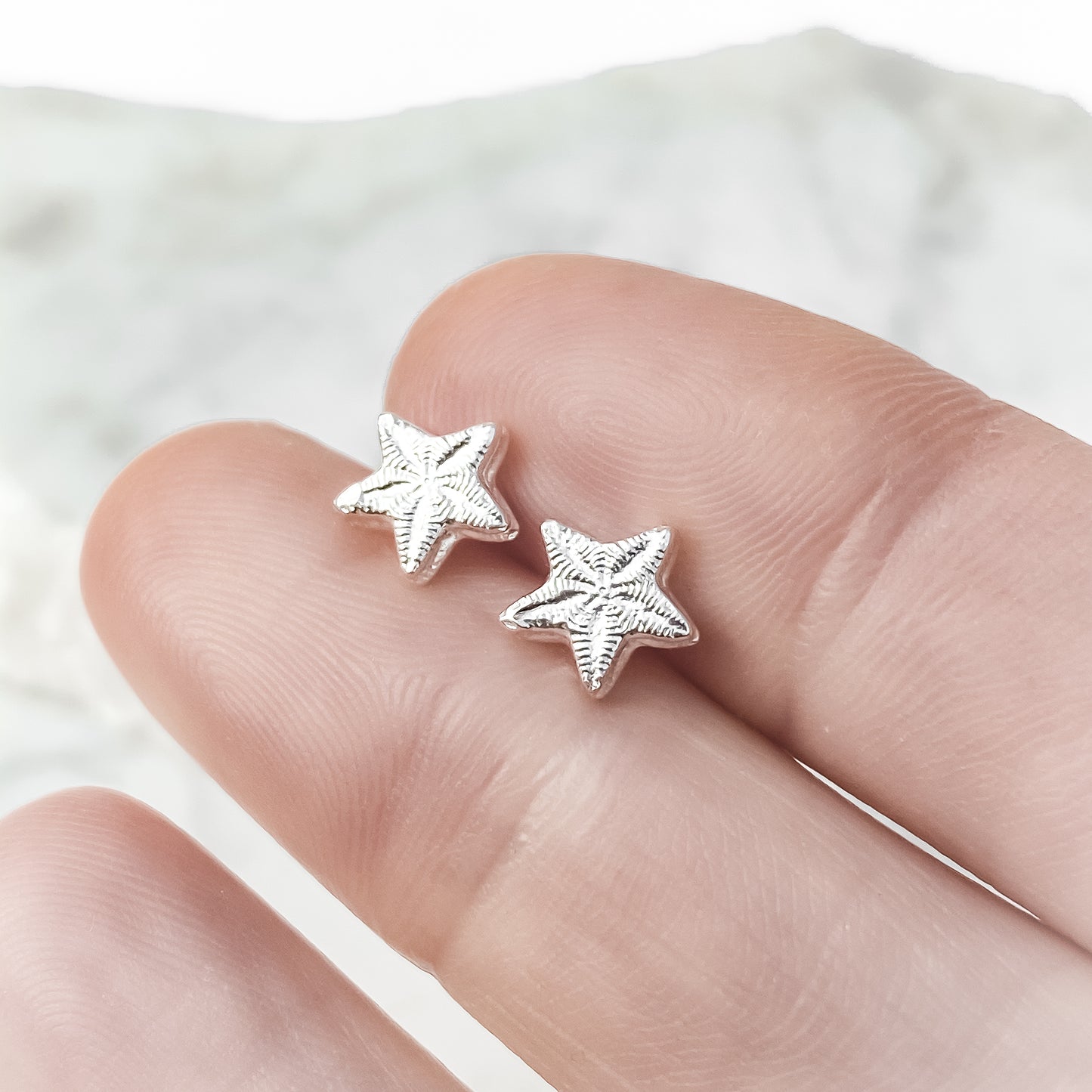 Sterling Silver Crinoid Star Fossil Stud Earrings