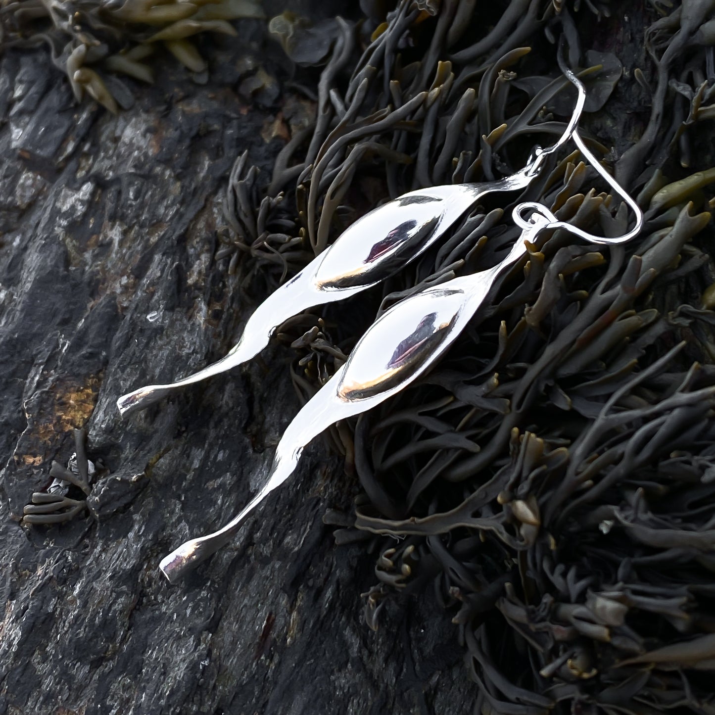 Contemporary Sterling Silver Seaweed Dangle Earrings