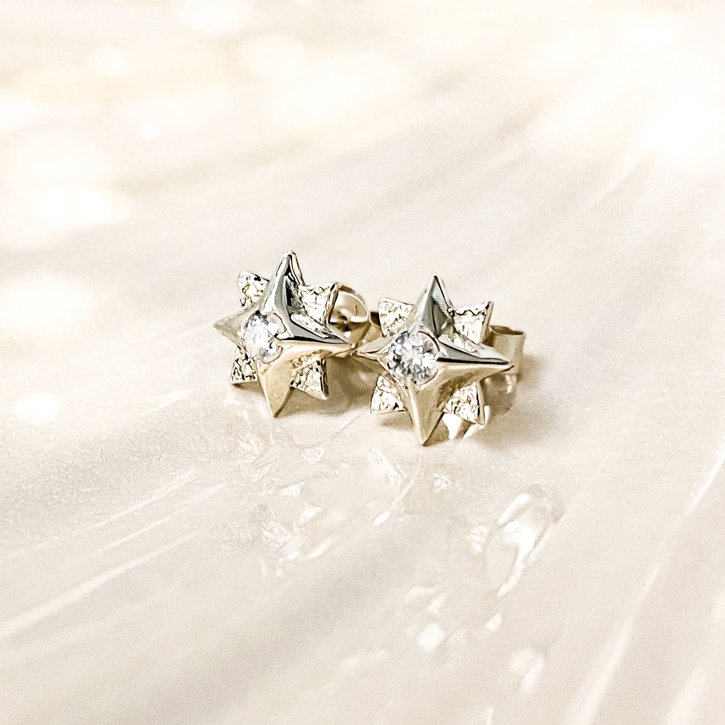 White Gold North Star Stud Earrings with Moissanite