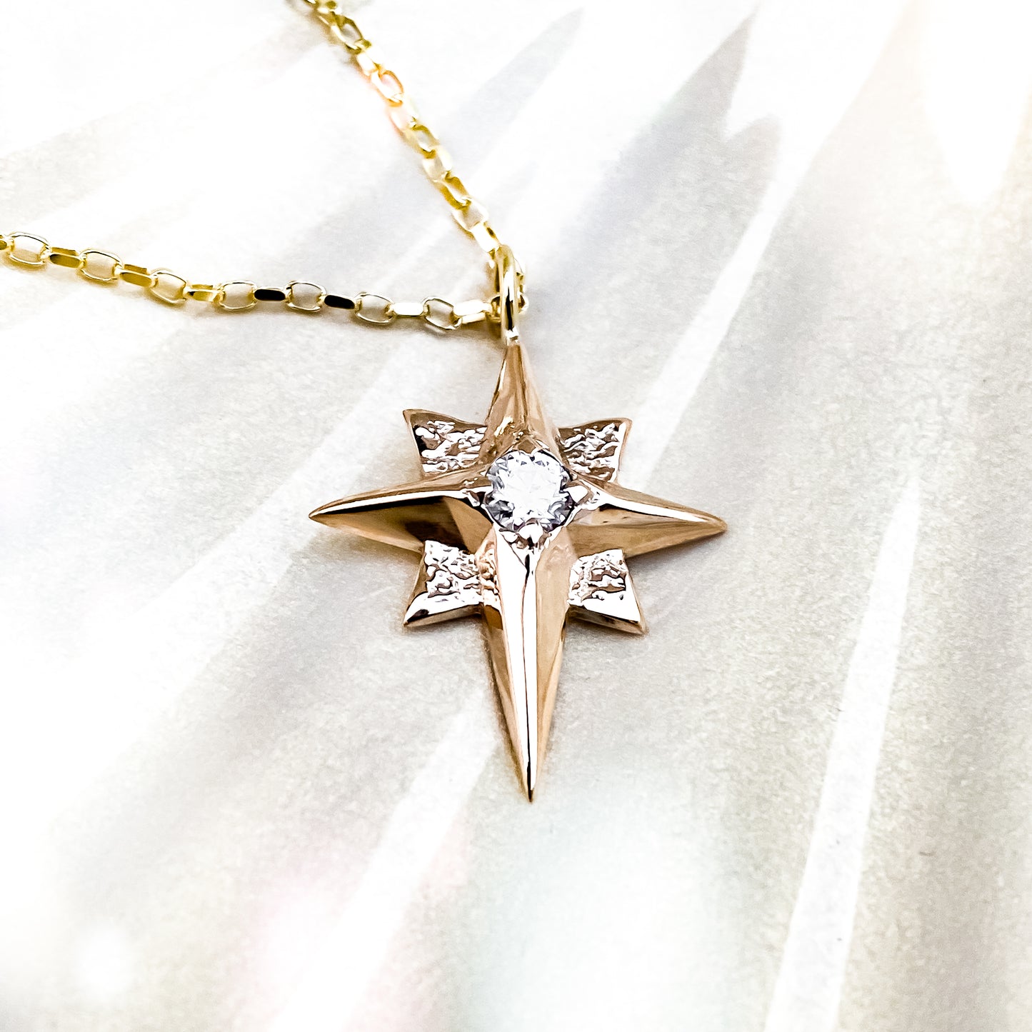Gold North Star Necklace with Moissanite